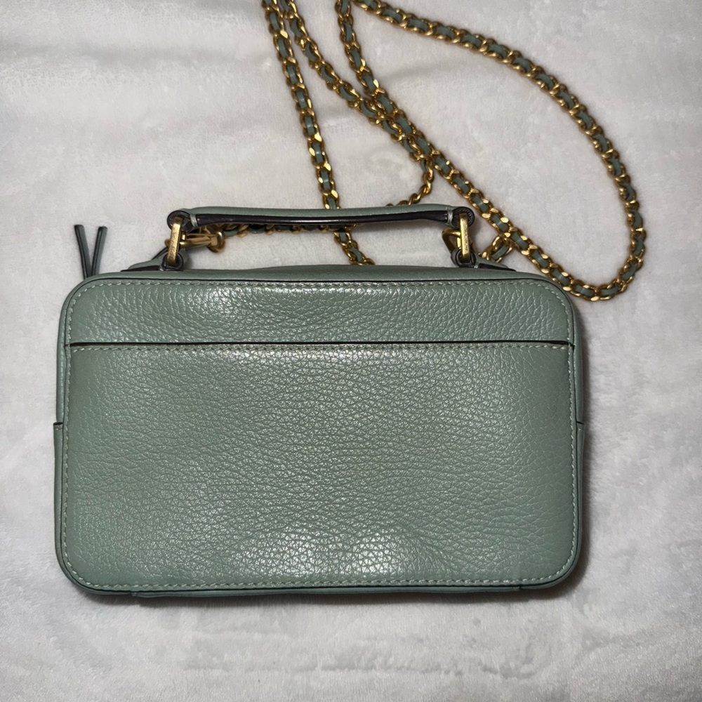 Tory Burch Green and Gold Leather Shoulder Bag with Chain Strap